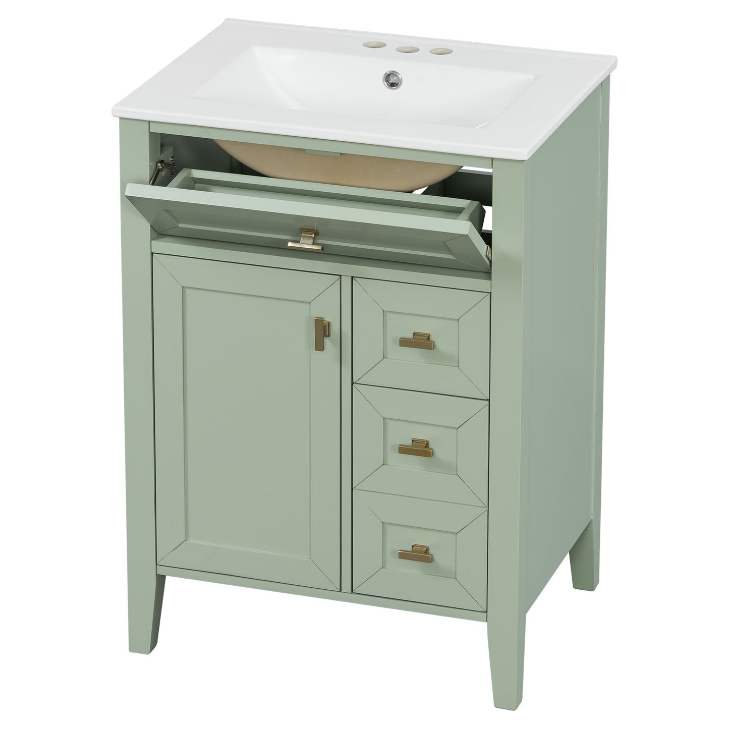 Bathroom Vanity With Sink, 3 Drawers & Cabinet With 2 Tier Door Storage Rack, Soft Close Doors & Drawers