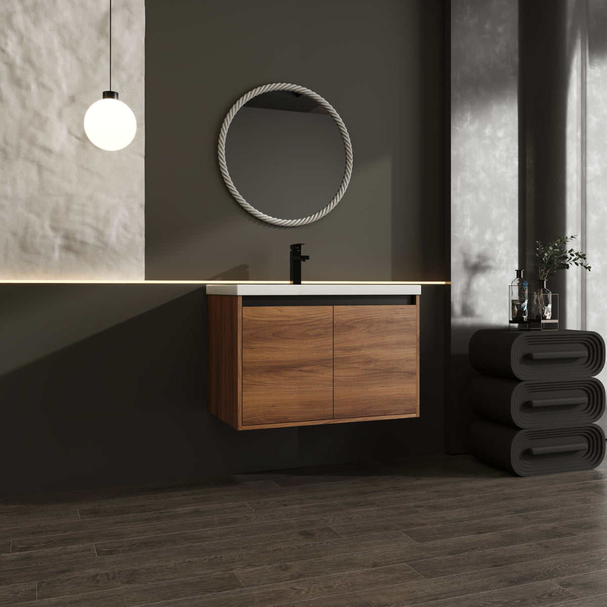 Bathroom Vanity Set With Resin Countertop Sink And 2 Doors, Engineered Wood