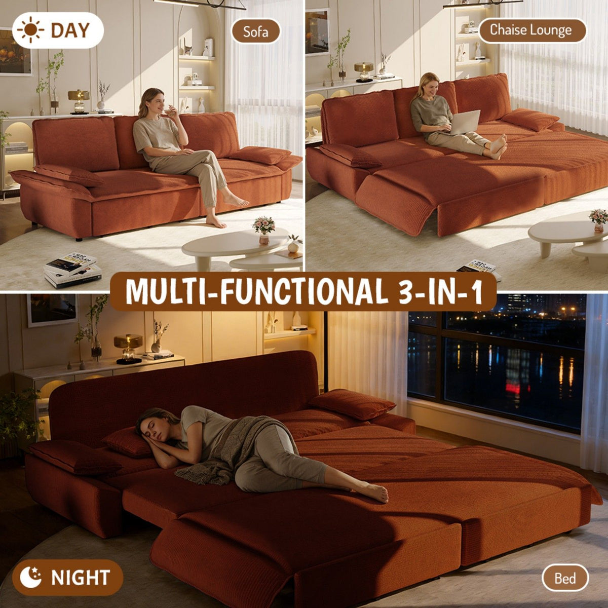 King Size Pull Out Sofa Bed, 3 In 1 Convertible Multifunctional