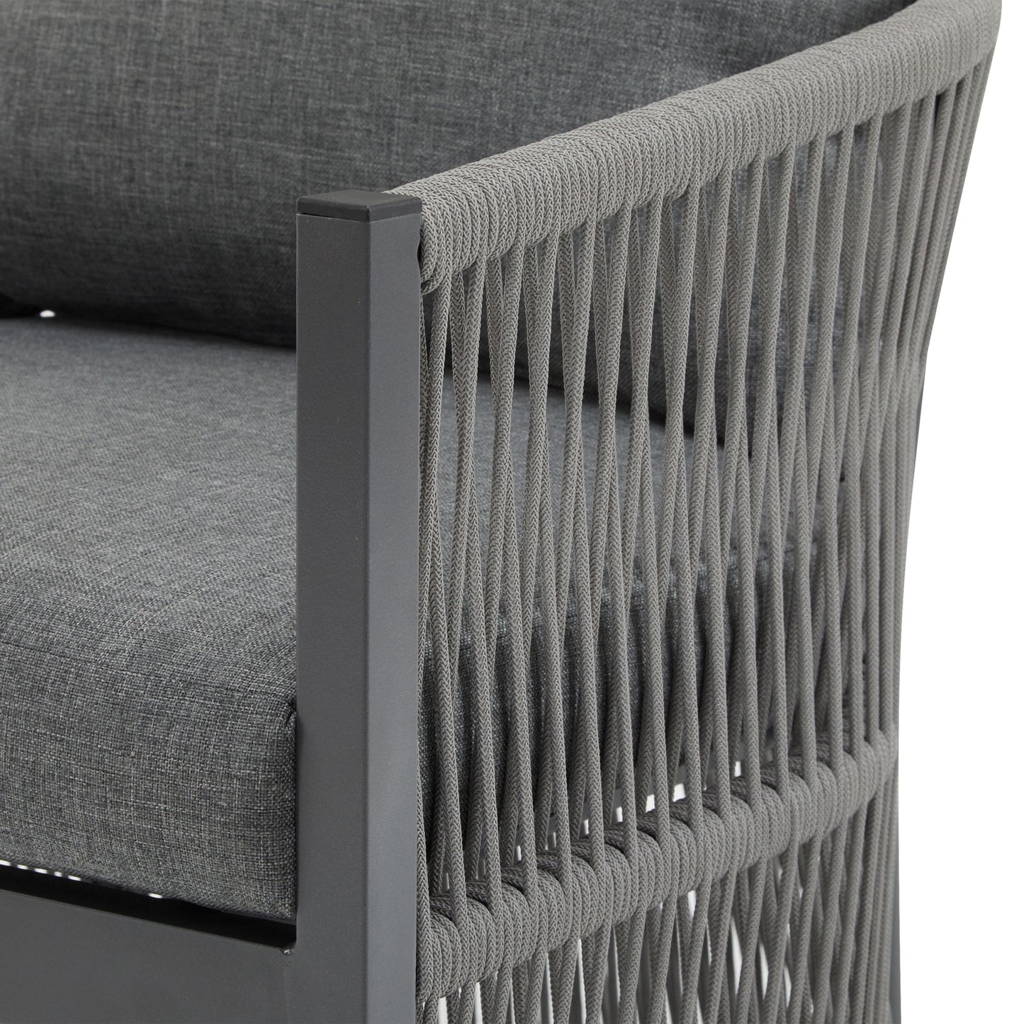 Modern Curved Aluminum Lounge Chair With Stylish Rope Weave Design And Cushioned Comfort For Outdoor