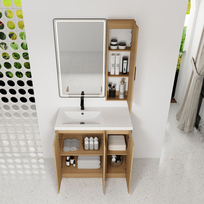 Freestanding Bathroom Vanity Set With Tall Linen Cabinet, 3 Door Storage Cabinet, Single Sink