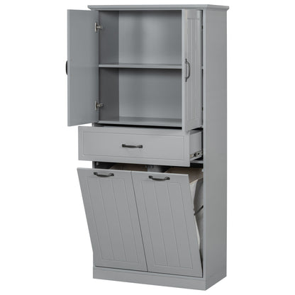 Modern Bathroom Storage Cabinet With Two Laundry Baskets, One Drawer, Adjustable Shelf