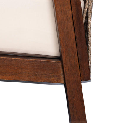 Outdoor Lounge Chair With Woven Backrest, Solid Wood Frame, Comfortable Cushions