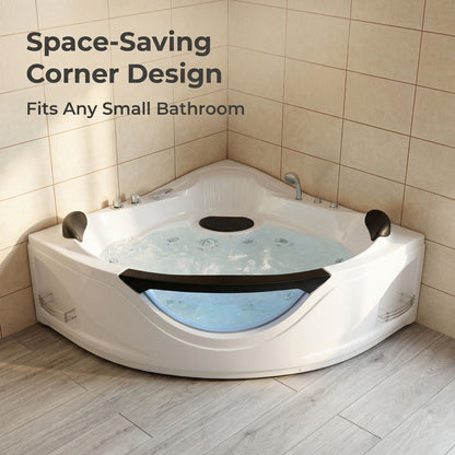 Xavier - Corner Double Massage Bathtub - Milk White