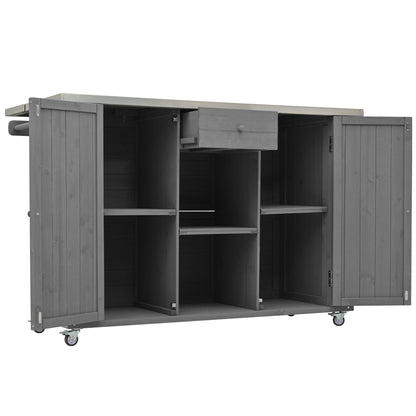 Outdoor Kitchen Island With Stainless Steel Top, Ample Storage Space, Towel And Spice Racks And A Bottle Opener