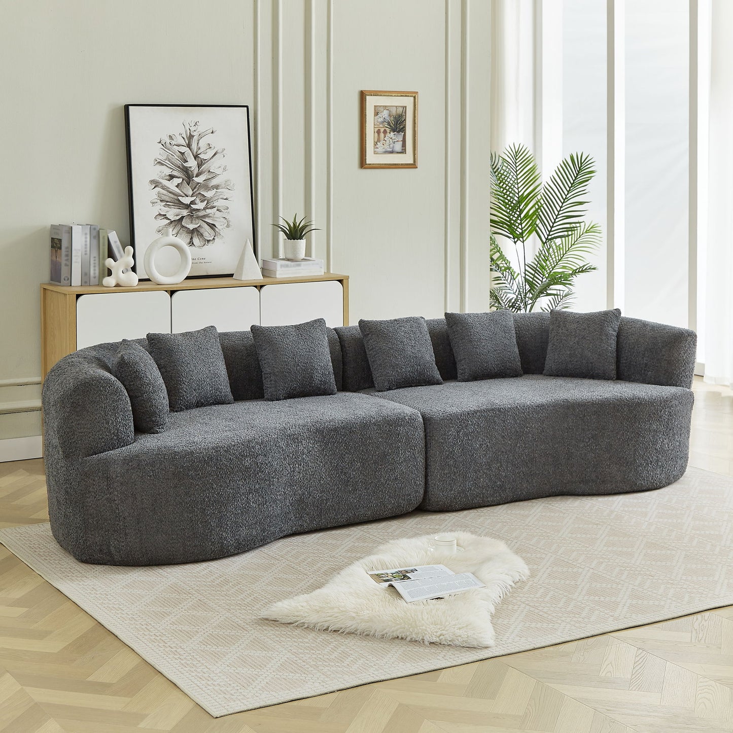 Curved Sectional Sofa With 6 Pillows
