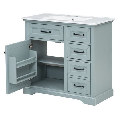 Bathroom Vanity With Sink, 2 Tip Out Drawers, Soft Close Hinges - Gray