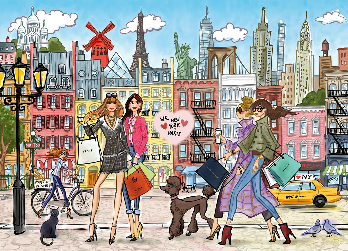 TEAMPUZZLE FOR TWO: Paris x New York – 1,000-Piece Couple's Jigsaw Puzzle – Includes Scan & Explore – Ages 12+