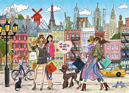 TEAMPUZZLE FOR TWO: Paris x New York – 1,000-Piece Couple's Jigsaw Puzzle – Includes Scan & Explore – Ages 12+
