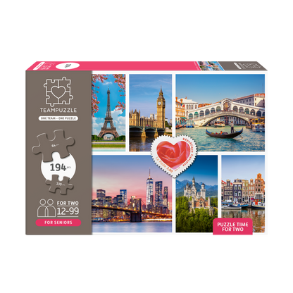 TEAMPUZZLE FOR SENIORS: Cities – 194-Piece Senior Jigsaw Puzzle – Large & Small Puzzle Pieces – Ages 12–99