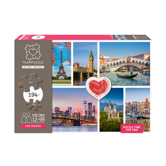 TEAMPUZZLE FOR SENIORS: Cities – 194-Piece Senior Jigsaw Puzzle – Large & Small Puzzle Pieces – Ages 12–99