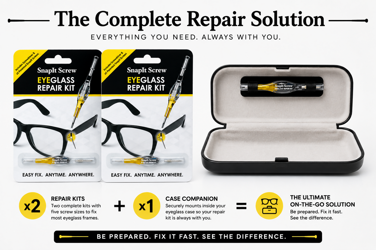 Snapitscrew Eyeglass Repair Kits & Attachable Case Pouch Bundle