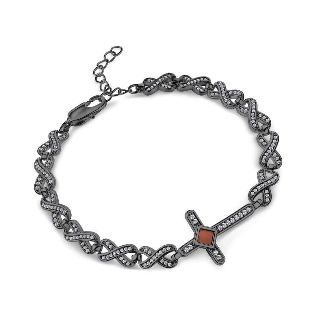 Defender Cross Bracelet - Stainless Steel Black Gold Plated with White CZ