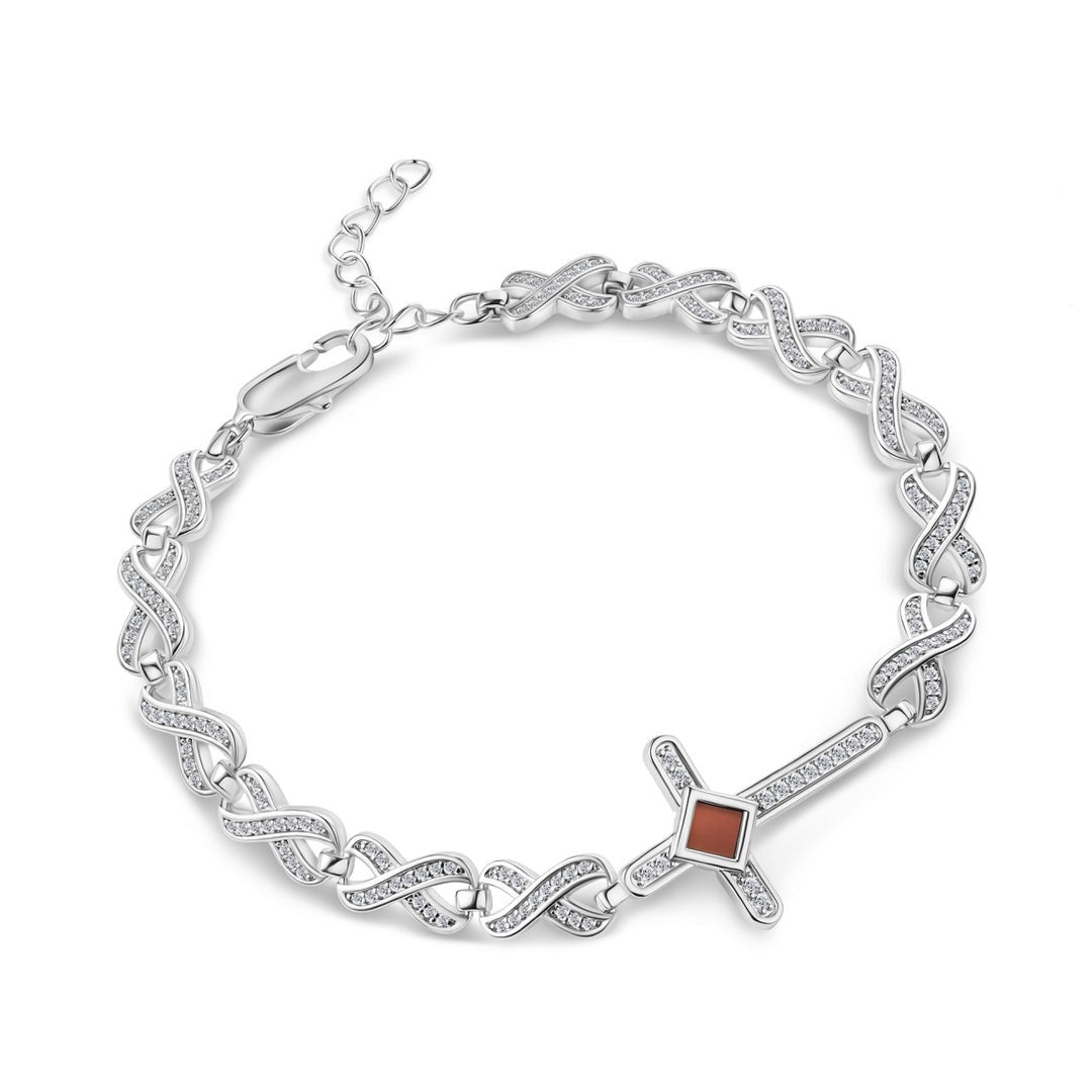 Defender Cross Bracelet - Stainless Steel with White CZ