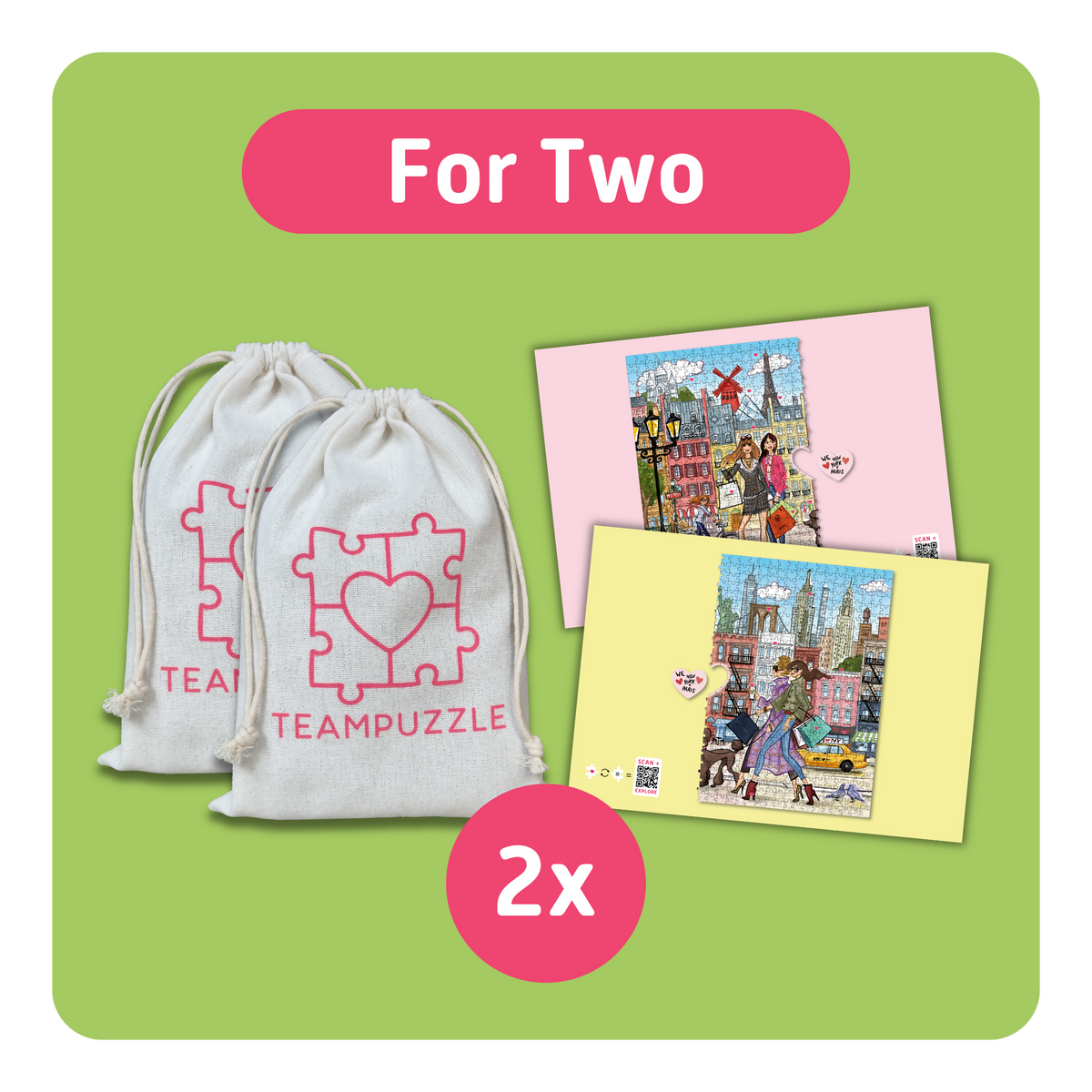 TEAMPUZZLE FOR TWO: Paris x New York – 1,000-Piece Couple's Jigsaw Puzzle – Includes Scan & Explore – Ages 12+