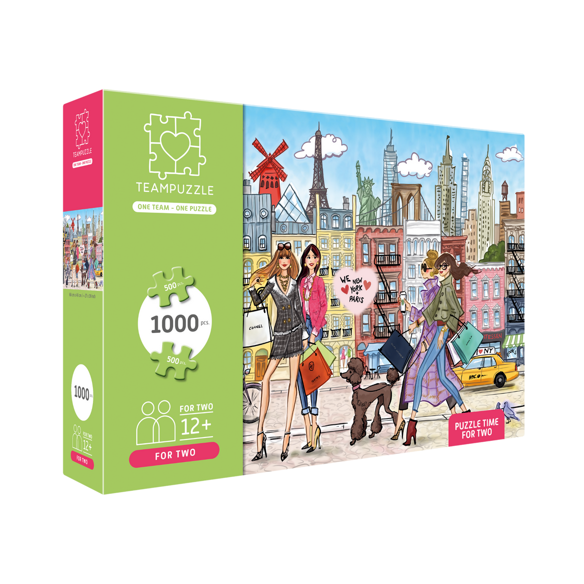 TEAMPUZZLE FOR TWO: Paris x New York – 1,000-Piece Couple's Jigsaw Puzzle – Includes Scan & Explore – Ages 12+