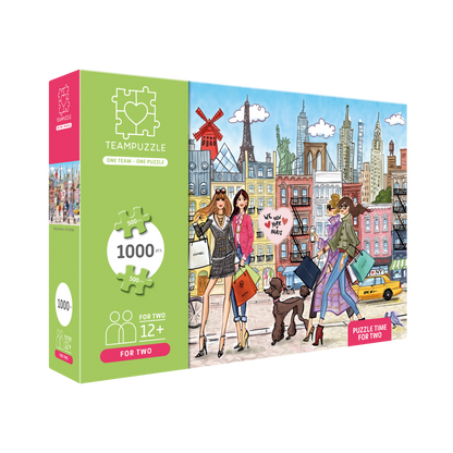 TEAMPUZZLE FOR TWO: Paris x New York – 1,000-Piece Couple's Jigsaw Puzzle – Includes Scan & Explore – Ages 12+