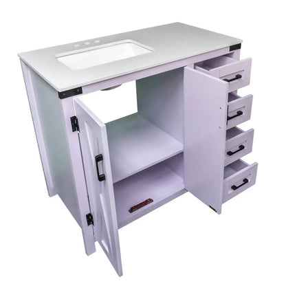 Salerno 36" W x 21.5" D x 33.5" H White Lilac Vanity with Cultured Marble Vanity Top and Mirror