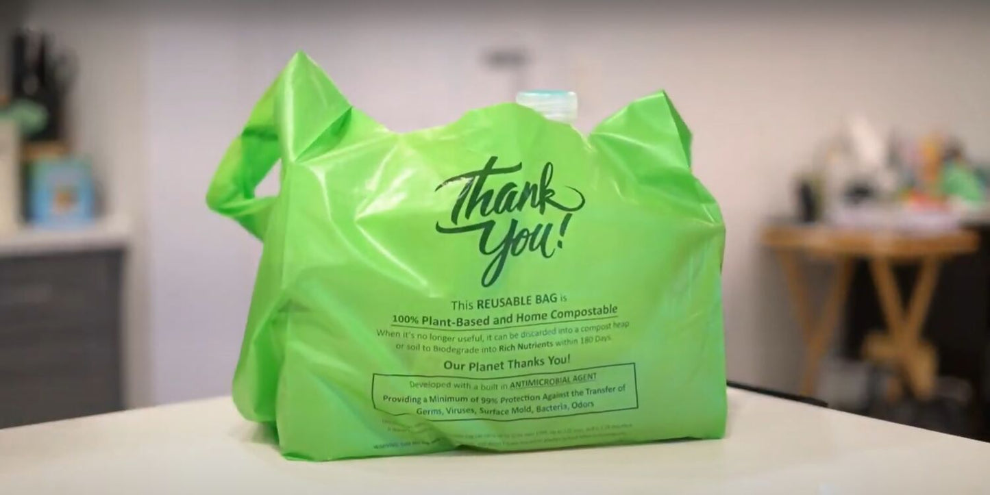 *Antimicrobial* PlasTechFree Reusable Carry Bags - 100% Home Compostable/Plant-based (200ct)