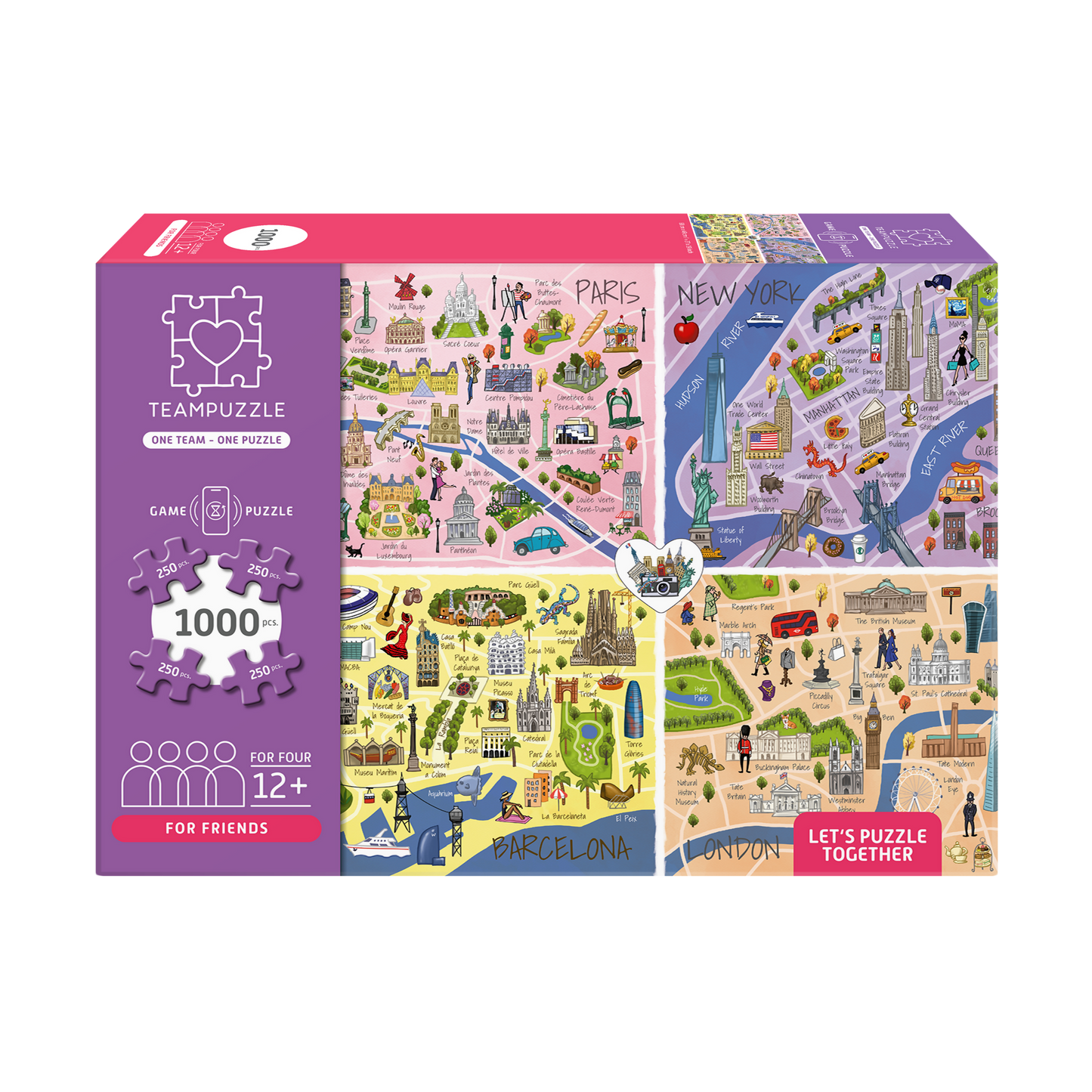 TEAMPUZZLE FOR FRIENDS: City Trips – 1,000-Piece Team Jigsaw Puzzle – Includes Game App – Ages 12+