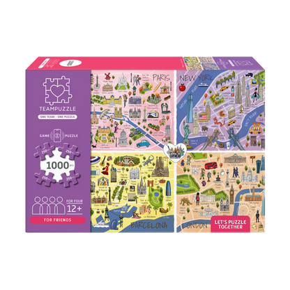 TEAMPUZZLE FOR FRIENDS: City Trips – 1,000-Piece Team Jigsaw Puzzle – Includes Game App – Ages 12+
