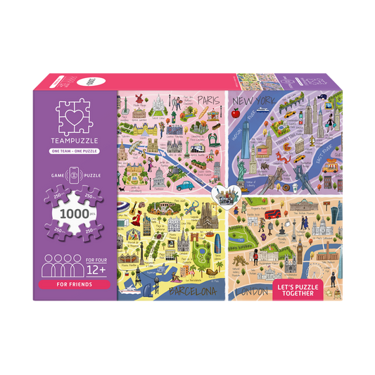 TEAMPUZZLE FOR FRIENDS: City Trips – 1,000-Piece Team Jigsaw Puzzle – Includes Game App – Ages 12+