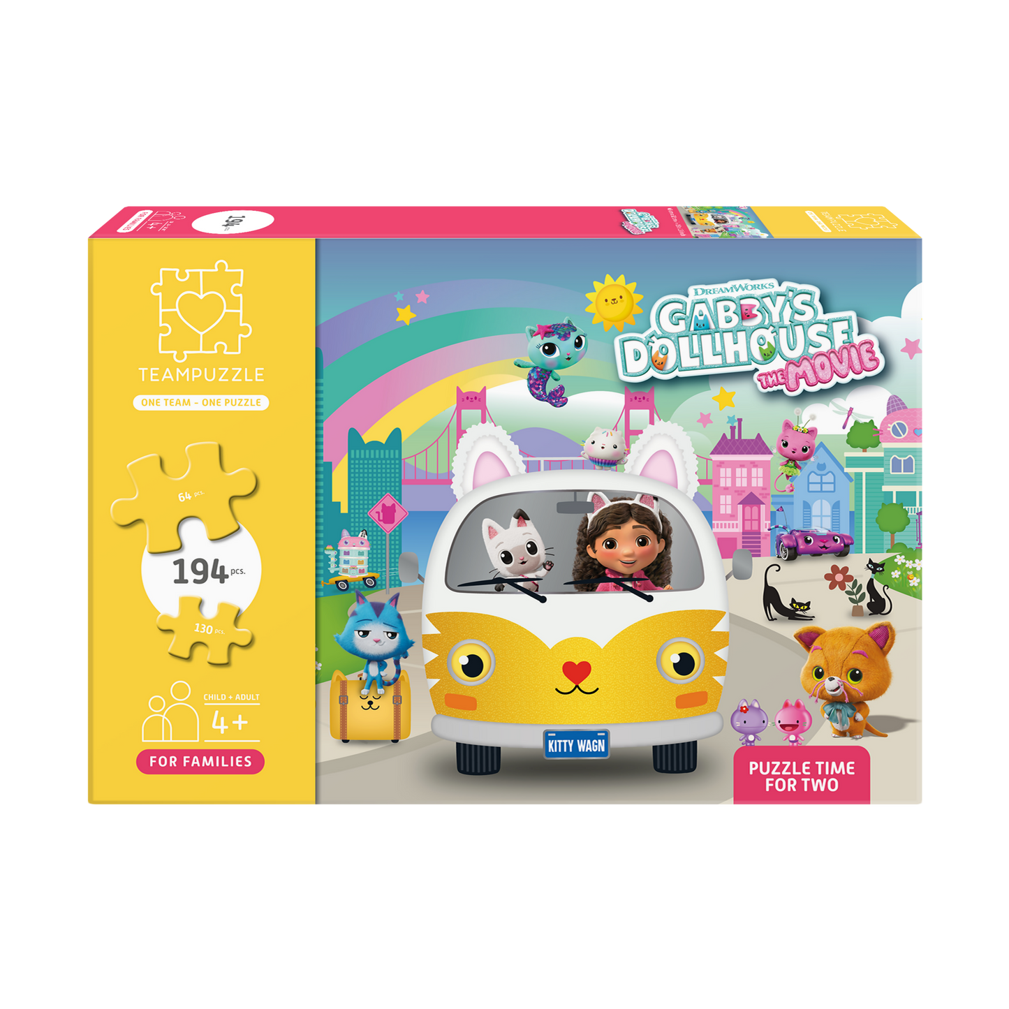 TEAMPUZZLE FOR FAMILIES: Gabby's Dollhouse – 194-Piece Child & Adult Jigsaw Puzzle – Large & Small Puzzle Pieces – Ages 4+