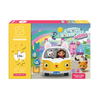 TEAMPUZZLE FOR FAMILIES: Gabby's Dollhouse – 194-Piece Child & Adult Jigsaw Puzzle – Large & Small Puzzle Pieces – Ages 4+