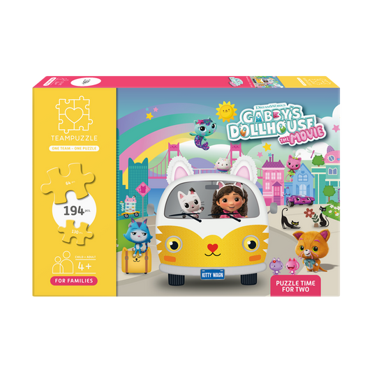 TEAMPUZZLE FOR FAMILIES: Gabby's Dollhouse – 194-Piece Child & Adult Jigsaw Puzzle – Large & Small Puzzle Pieces – Ages 4+