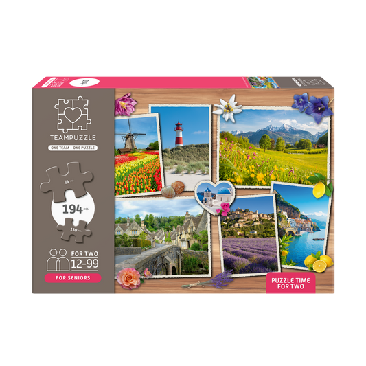 TEAMPUZZLE FOR SENIORS: Dream Destinations – 194-Piece Senior Jigsaw Puzzle – Large & Small Puzzle Pieces – Ages 12–99