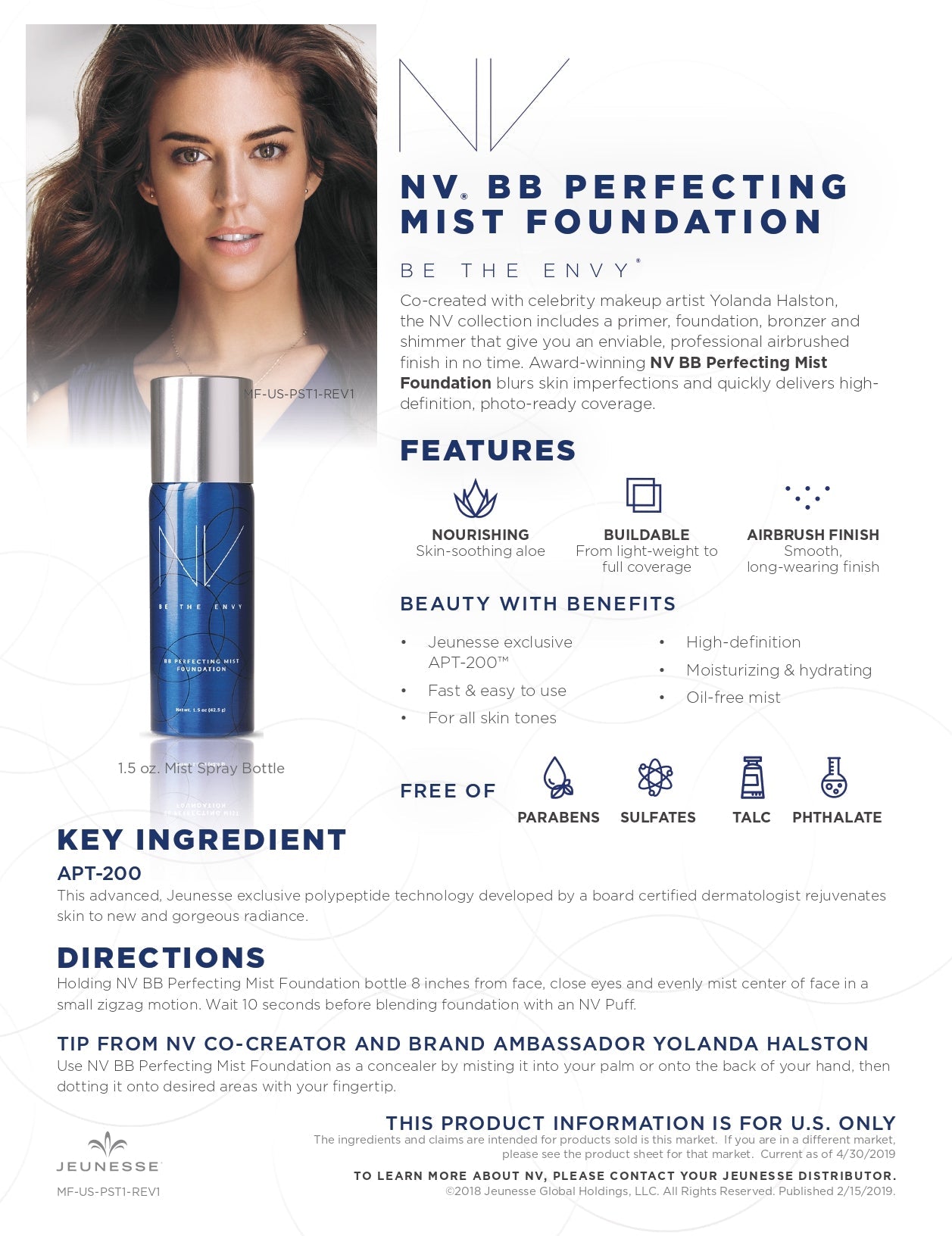 NV Perfecting Mist FOUNDATION Buildable Coverage Professional Airbrush Makeup with Plant-based Stem cell Polypeptides