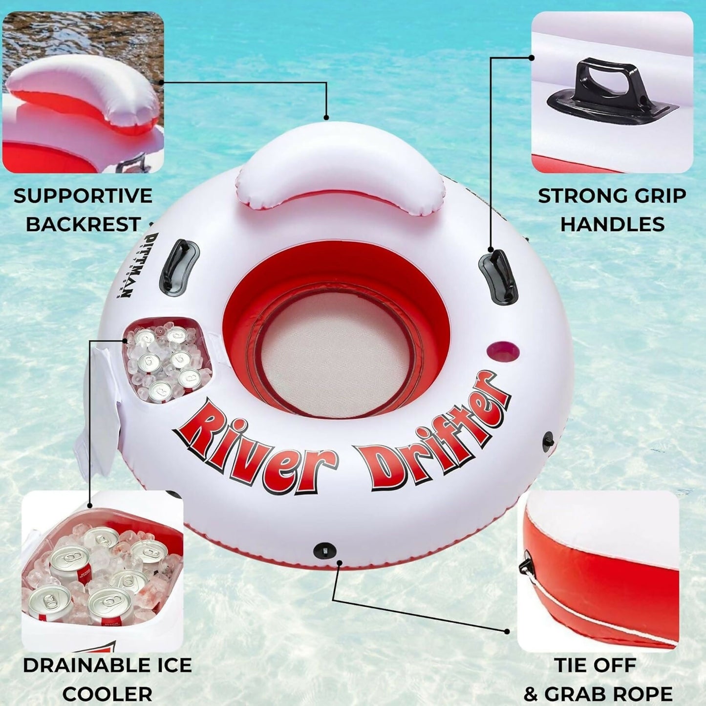 Pittman Outdoors 1-Person River Tube with Built-in Ice Chest