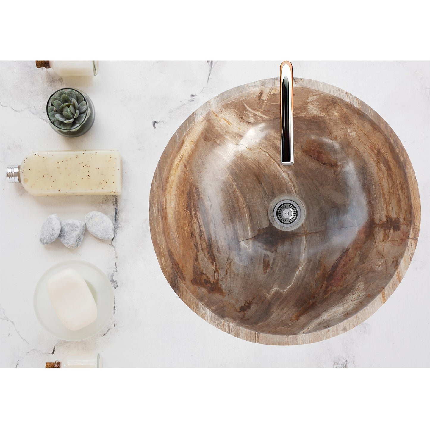 ECLIPSE Petrified Wood Stone Vessel Bathroom Sink
