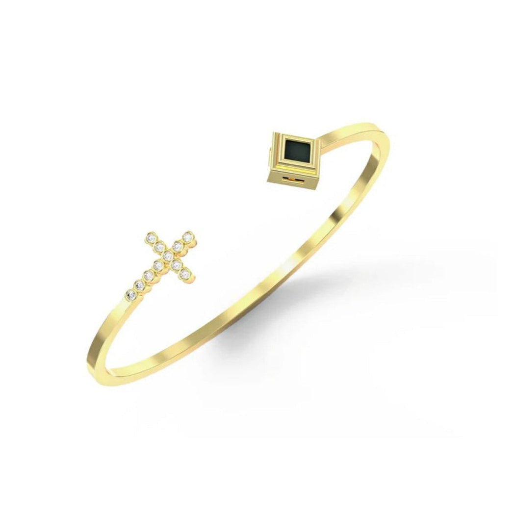 Spirit Cross Bangle - 18K Yellow Gold Plated with White CZ