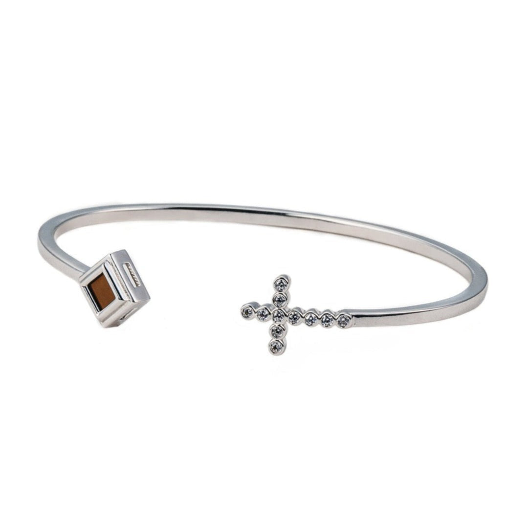 Spirit Cross Bangle - Stainless Steel with White CZ