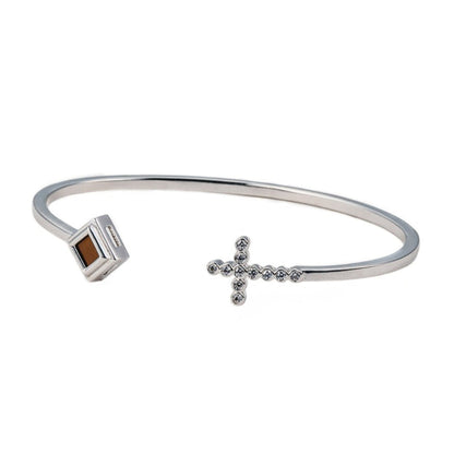 Spirit Cross Bangle - Stainless Steel with White CZ