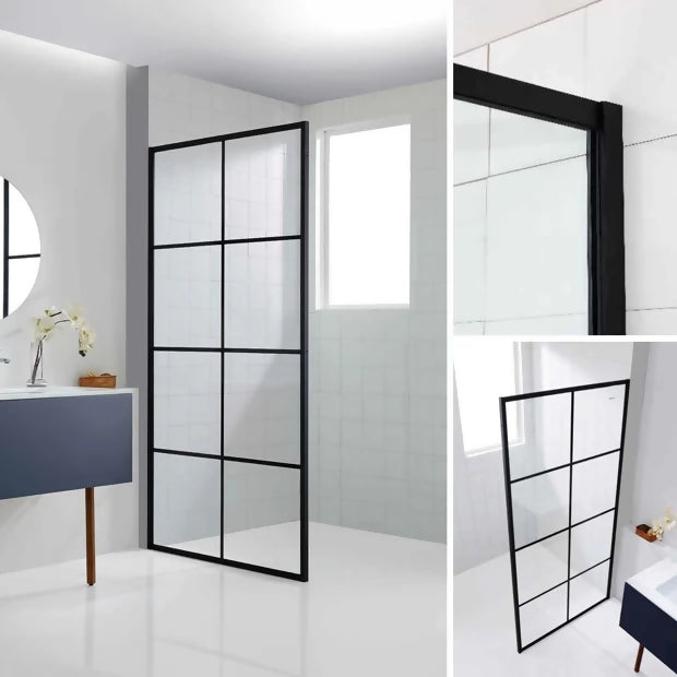 Dreamwerks 40 in. W X 79 in. H Shower Screen in Black with Clear Glass