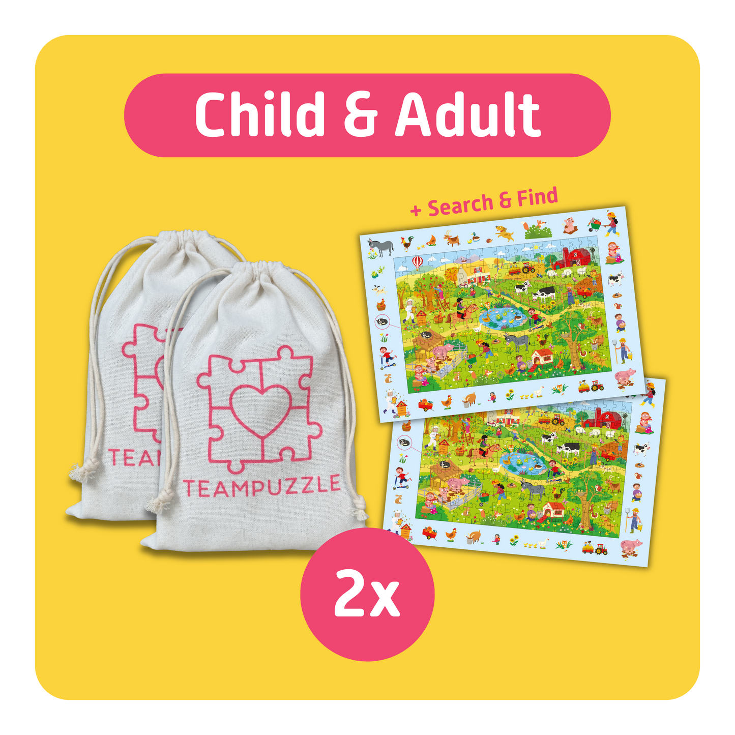 TEAMPUZZLE FOR FAMILIES: On the Farm – 194-Piece Child & Adult Jigsaw Puzzle – Large & Small Puzzle Pieces – Ages 4+