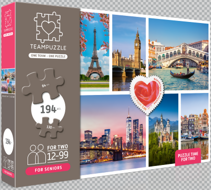TEAMPUZZLE FOR SENIORS: Cities - 194pc Puzzle, 2 Difficulty Level Sections, Around The World Photos, Travel Destination Scenes, 19 x 13 Jigsaw, Seniors & Family