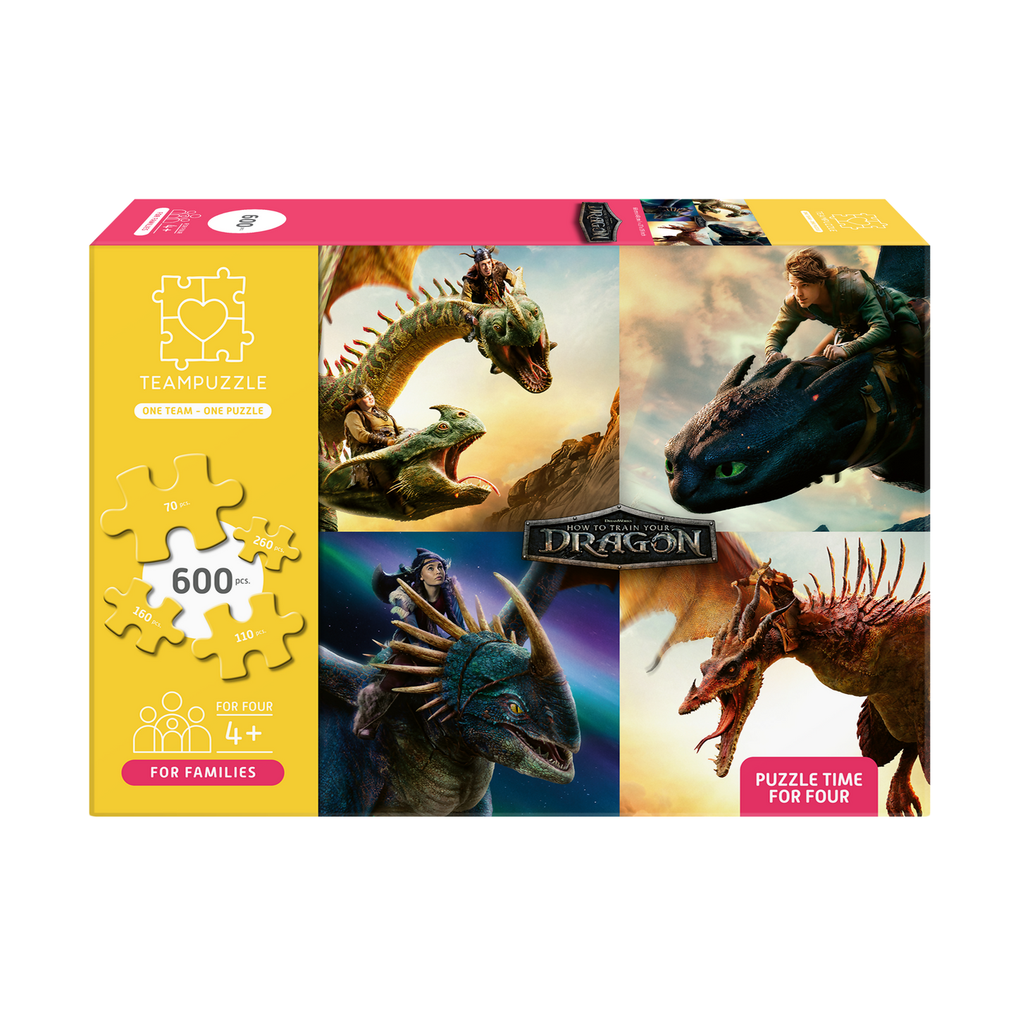 TEAMPUZZLE FOR FAMILIES: How to Train Your Dragon – 600-Piece Family Jigsaw Puzzle – Large & Small Puzzle Pieces – Ages 4+