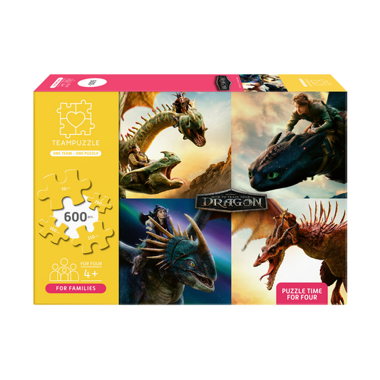 TEAMPUZZLE FOR FAMILIES: How to Train Your Dragon – 600-Piece Family Jigsaw Puzzle – Large & Small Puzzle Pieces – Ages 4+