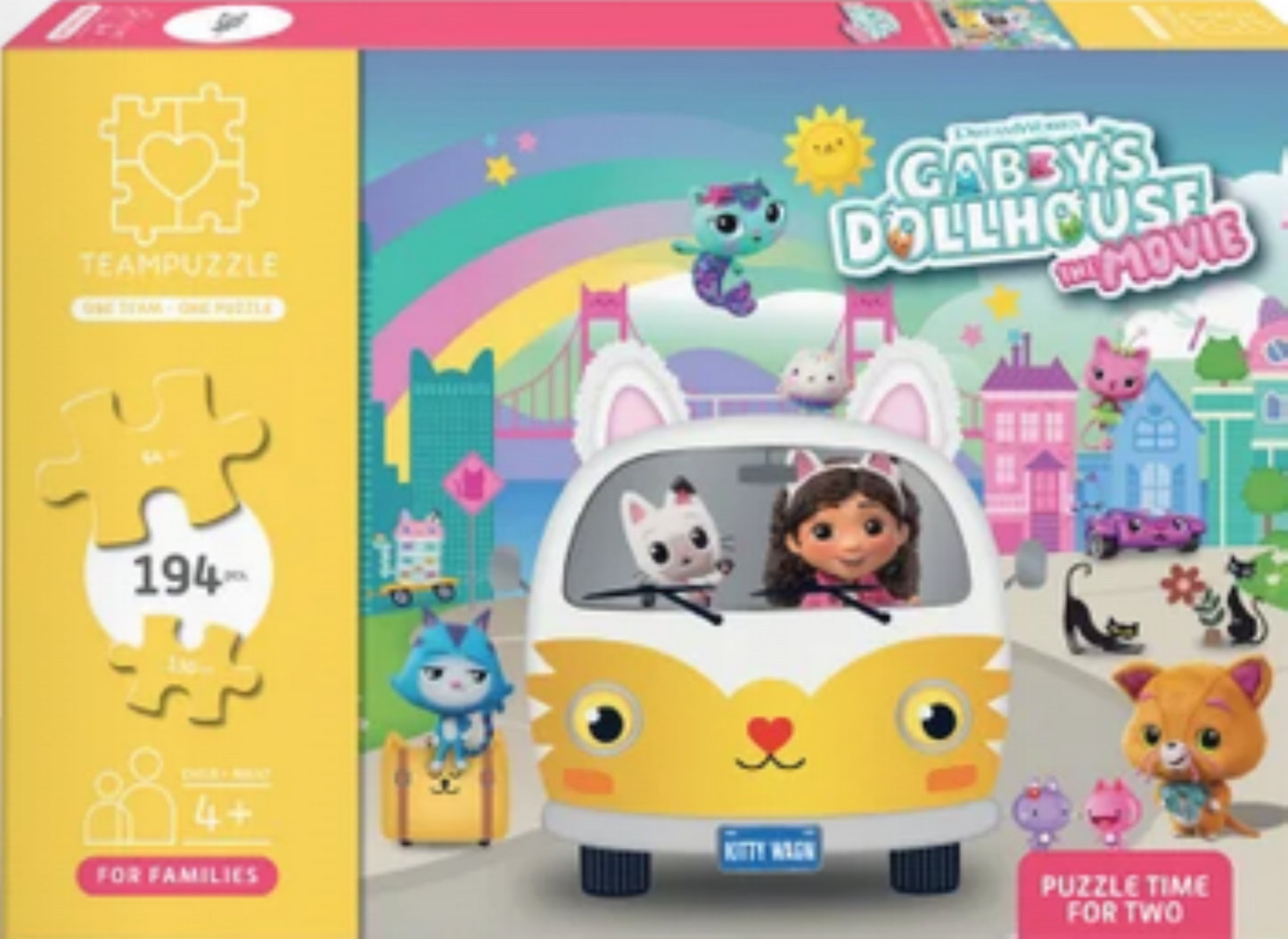 TEAMPUZZLE FOR FAMILIES: DreamWorks Gabby’s Dollhouse - 194pc Puzzle, 2 Difficulty Level Sections, 19x13 City & Character Van Scene, Search & Find, Family-Kids 4+ Brand: TEAMPUZZLE by book 'n' app pApplishing house