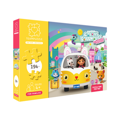 TEAMPUZZLE FOR FAMILIES: Gabby's Dollhouse – 194-Piece Child & Adult Jigsaw Puzzle – Large & Small Puzzle Pieces – Ages 4+