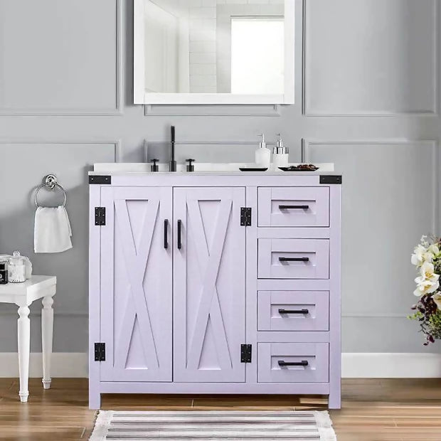 Salerno 36" W x 21.5" D x 33.5" H White Lilac Vanity with Cultured Marble Vanity Top and Mirror