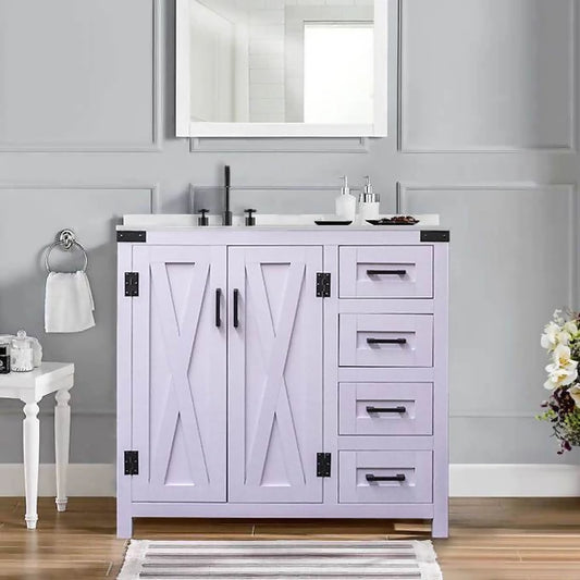 Salerno 36" W x 21.5" D x 33.5" H White Lilac Vanity with Cultured Marble Vanity Top and Mirror