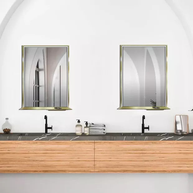 The Allegra 24" W x 32" H Framed LED Mirror with Bluetooth Speaker and Wireless Cell Phone Charger; Available in 3 colors