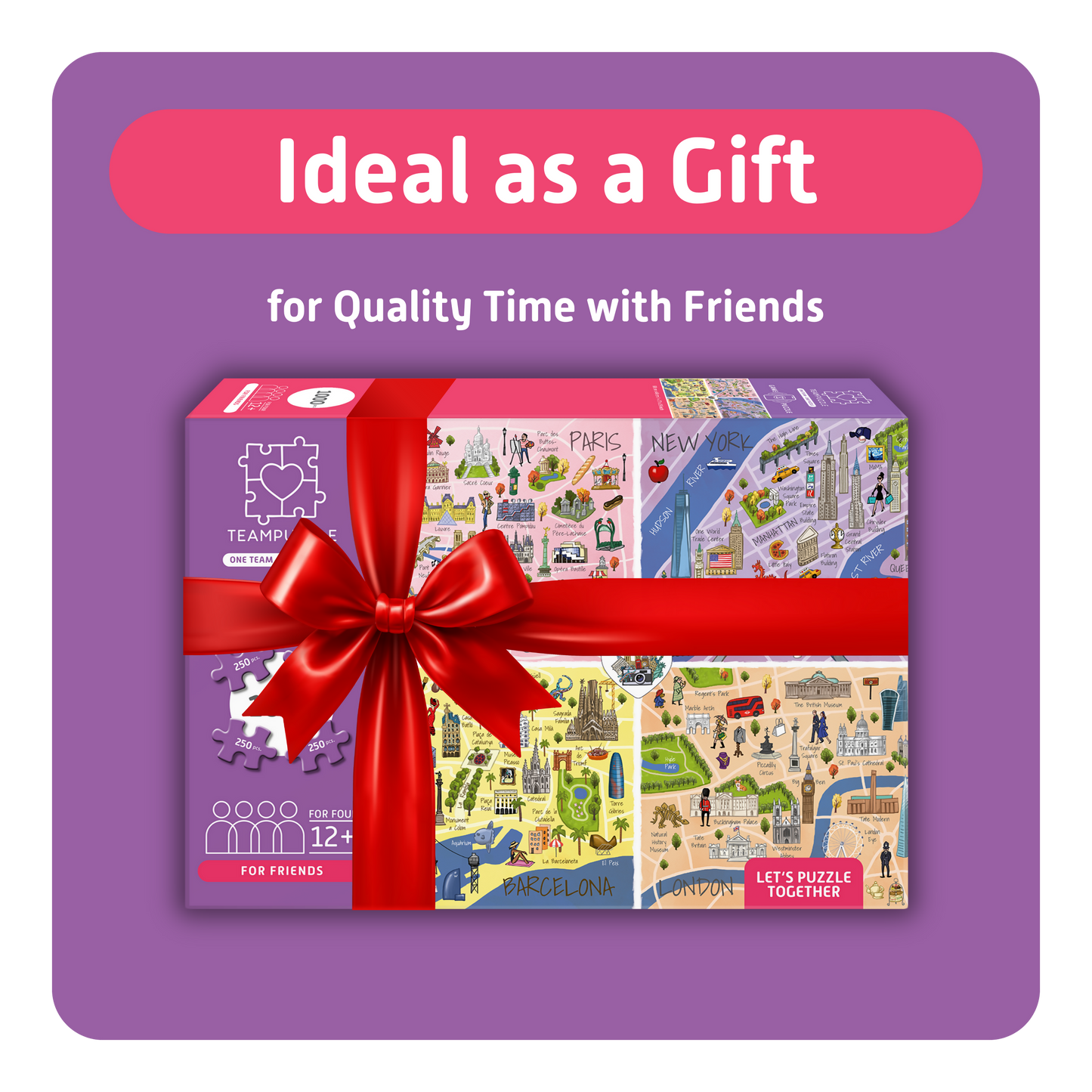 TEAMPUZZLE FOR FRIENDS: City Trips – 1,000-Piece Team Jigsaw Puzzle – Includes Game App – Ages 12+
