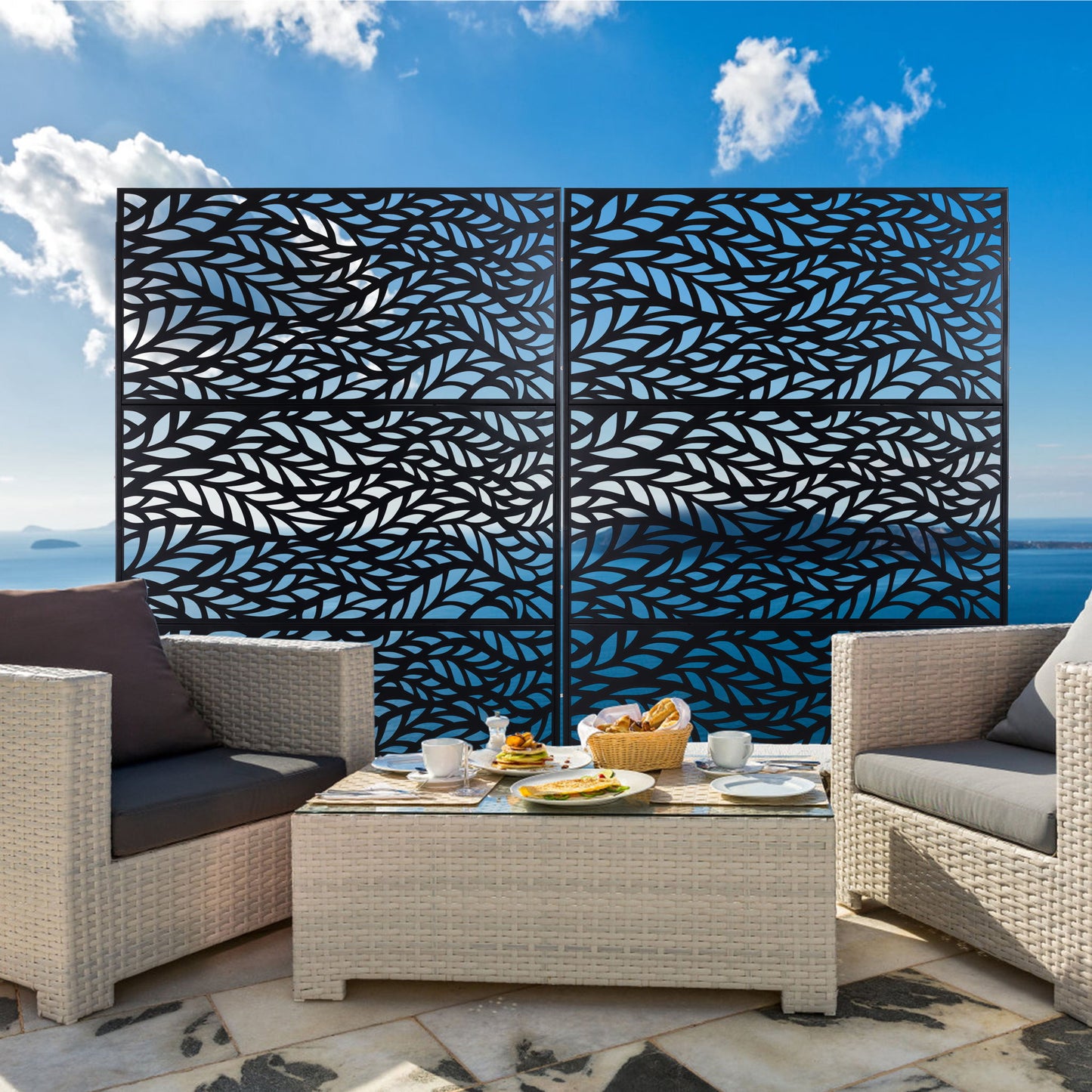 Outdoor & Indoor Privacy Screen Metal Privacy Screen, Freestanding Decorative Privacy Screen For Deck Balcony Patio - Black