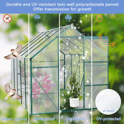 Polycarbonate house Raised Base And Anchor Aluminum Heavy Duty Walk-In houses For Outdoor Backyard In All Season