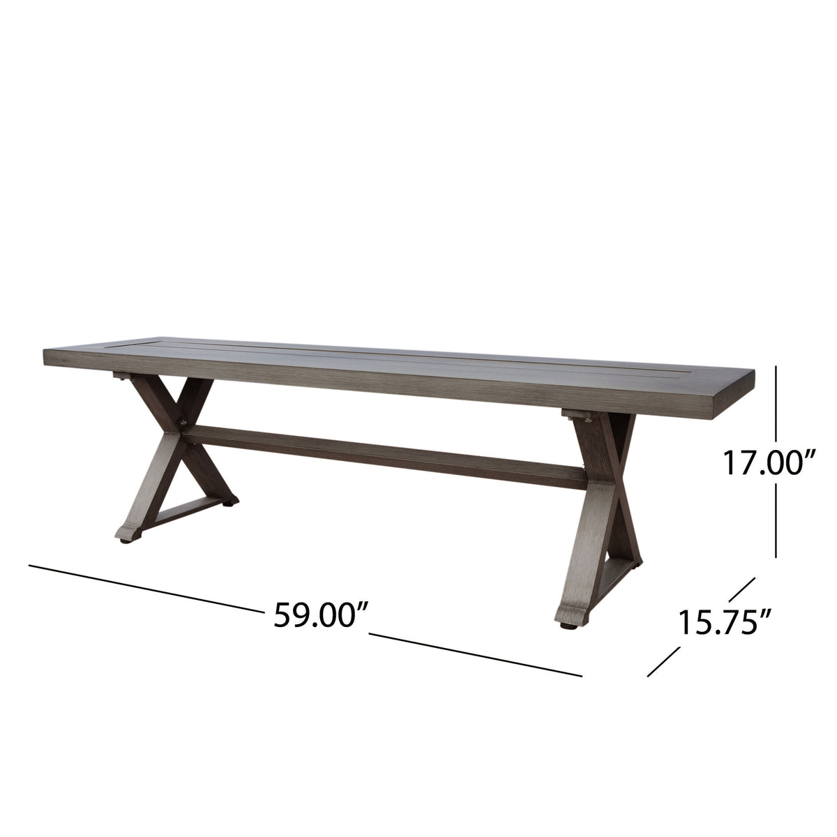 Modern Aluminum Outdoor Dining Bench With X Base - Dark Gray